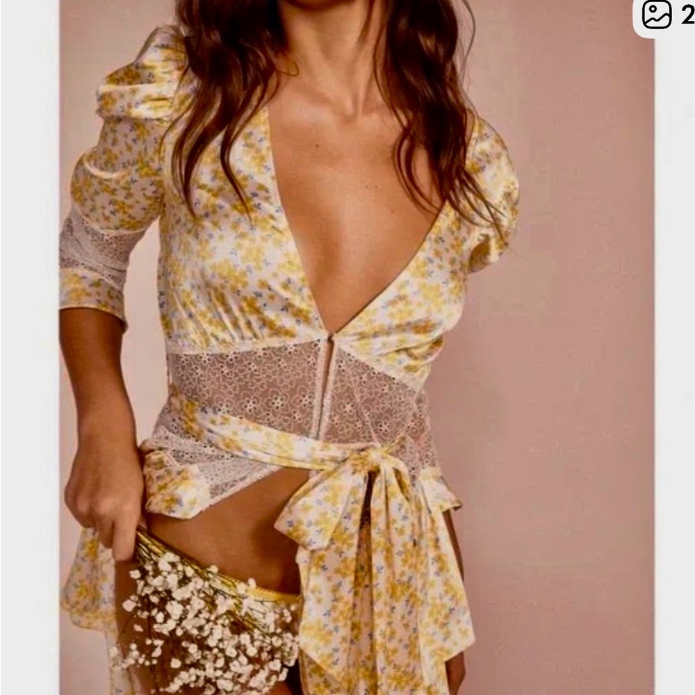 For Love And Lemons Yellow Daffodil Floral Mini Dress/Robe (XL) - Picture 3 of 16